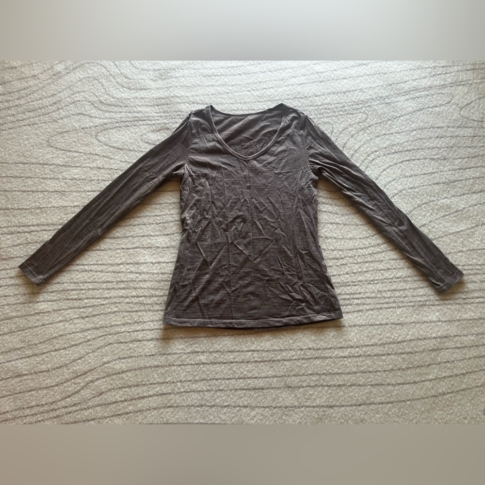 Merino Layla Long Sleeve Top - Brown-Gray Marl